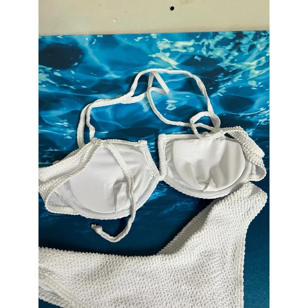 ☀️White Smocked Underwire Bikini Set High Cut Cheeky Two Piece Swimsuit